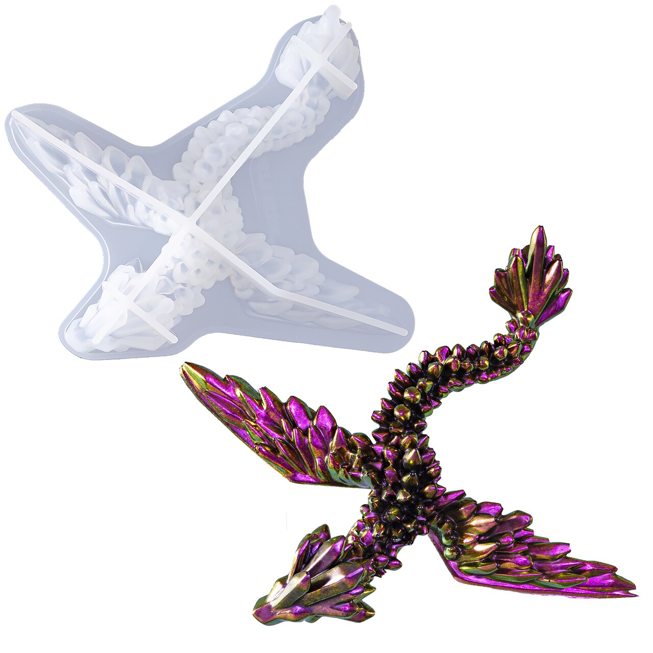 LET'S RESIN Gemstone Dragon Resin Mold, Crystal Winged Dragon Epoxy Resin Molds Silicone, 3D Flying Dragon Toy Silicone Molds for Epoxy Resin, Home Decor, Gifts